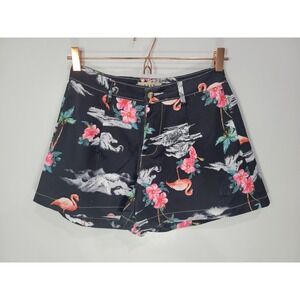 SSLR Womens Flamingo Tropical High Waisted Shorts Black Floral Size 27
